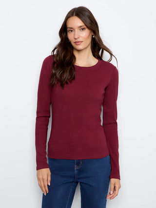Charlie B Cotton Blend Ribbed Long Sleeve Top