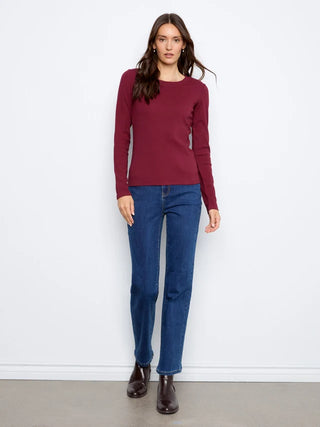 Charlie B Cotton Blend Ribbed Long Sleeve Top