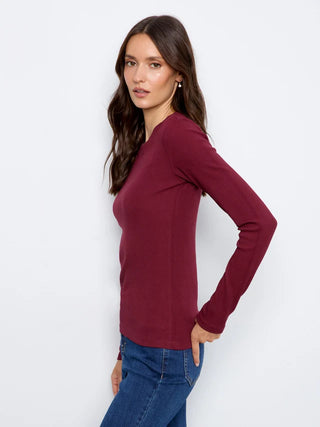 Charlie B Cotton Blend Ribbed Long Sleeve Top