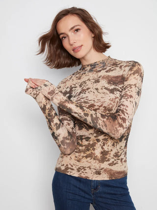 Charlie B Printed Mesh Mock Neck Top