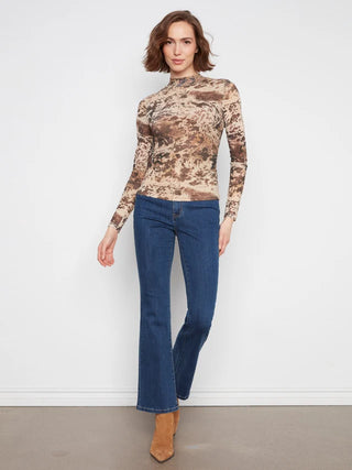 Charlie B Printed Mesh Mock Neck Top