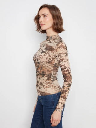 Charlie B Printed Mesh Mock Neck Top