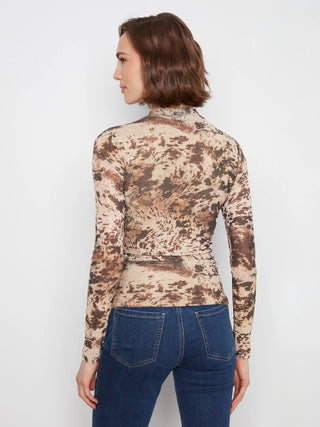 Charlie B Printed Mesh Mock Neck Top