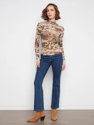 Charlie B Printed Mesh Mock Neck Top