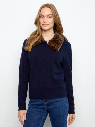 Charlie B Faux Fur Collar Cardigan