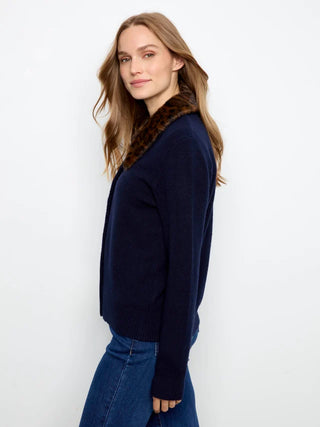 Charlie B Faux Fur Collar Cardigan