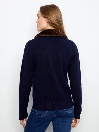 Charlie B Faux Fur Collar Cardigan
