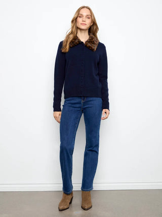 Charlie B Faux Fur Collar Cardigan