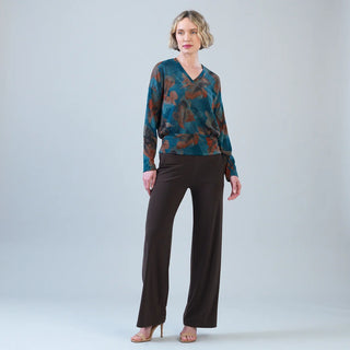 Clara Sunwoo Lightweight Cozy V-Neck Blouson Sweater in Autumn Foliage