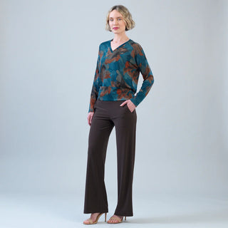 Clara Sunwoo Lightweight Cozy V-Neck Blouson Sweater in Autumn Foliage