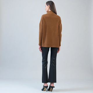 Clara Sunwoo Plush Ribbed Zipper Vent Tunic Sweater in Camel