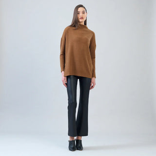 Clara Sunwoo Plush Ribbed Zipper Vent Tunic Sweater in Camel