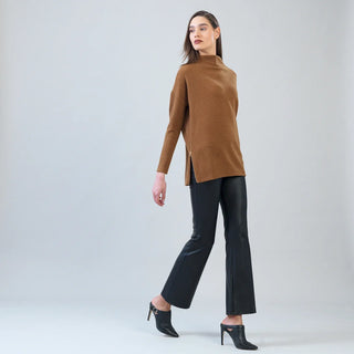 Clara Sunwoo Plush Ribbed Zipper Vent Tunic Sweater in Camel