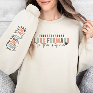 Look Forward Sleeve Graphic Crewneck Sweatshirt in Sand
