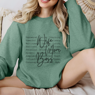 Wife Mom Boss Graphic Crewneck Sweatshirt