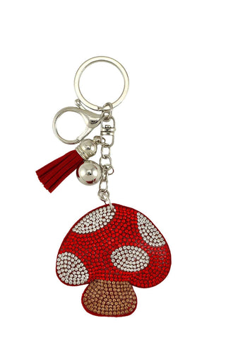 Rhinestone Mushroom Keychain in Red