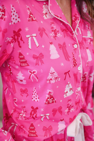 Jess Lea Pajama Set with Pants in Pretty Pink Christmas