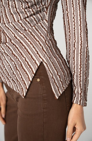 Liverpool Long Sleeve Boat Neck Asymmetric Hem Knit Top with Pleat