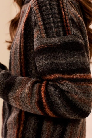 Tribal Yarn Dye Boat Neck Sweater in Steel