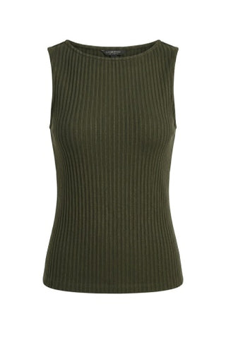 sleeveless high boatneck knit top