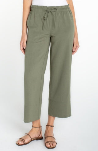 Liverpool Pull On Tie Waist Wide Leg Ankle Pant — Martini Olive
