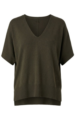 Liverpool Short Sleeve V-Neck Dolman Popover Sweater with Step Hem
