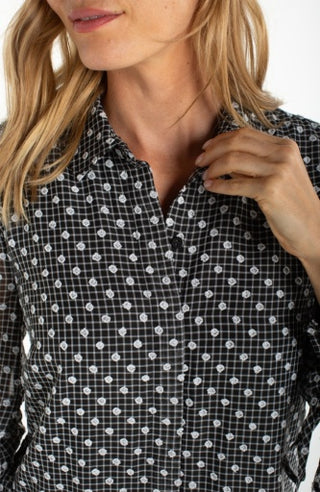 long slv collared woven blouse w/slv tie detls