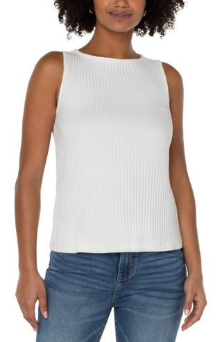 sleeveless high boatneck knit top