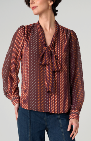 Liverpool Long Sleeve Woven Blouse with Neck Tie