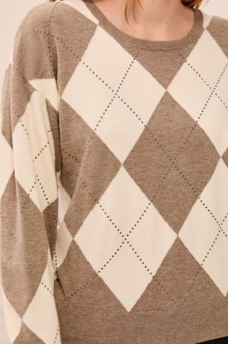 Tribal Long Sleeve Crew Neck Sweater with Stud Detail in Oatmeal