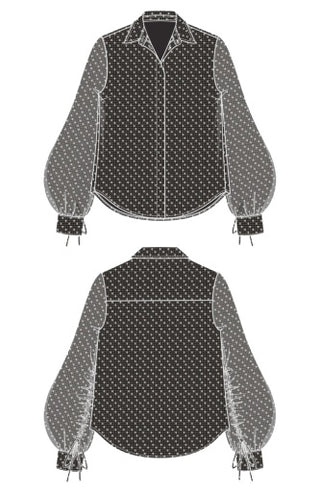 long slv collared woven blouse w/slv tie detl
