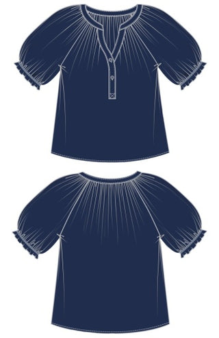short sleeve half placket woven blouse