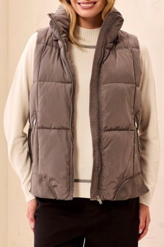 Tribal Quilted Puffer Vest with Removable Hood in Tornado