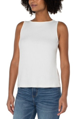 sleeveless high boatneck knit top