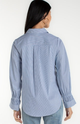 adjustable slv button front woven top