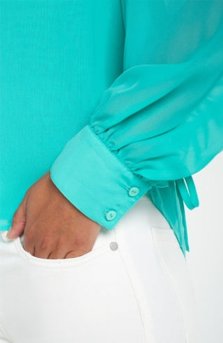 long slv woven blouse w/slv tie detail
