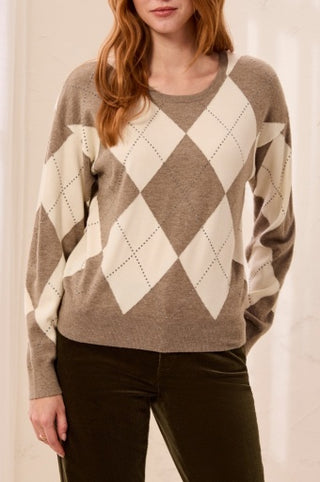 Tribal Long Sleeve Crew Neck Sweater with Stud Detail in Oatmeal