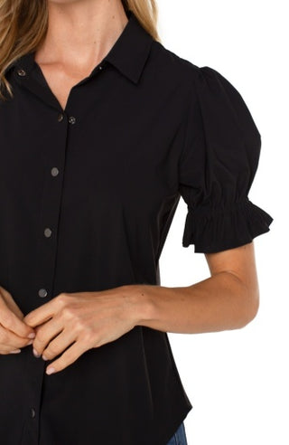 elbow puff sleeve snap front knit shirts