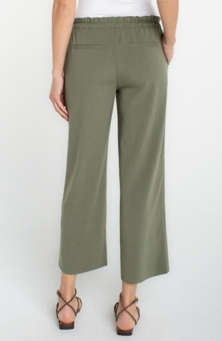 Liverpool Pull On Tie Waist Wide Leg Ankle Pant — Martini Olive