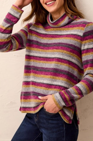Tribal Funnel Neck Top with Side Slits — Mulberry