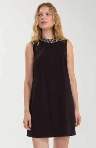 Liverpool Sleeveless Dress with Embellished Neckline