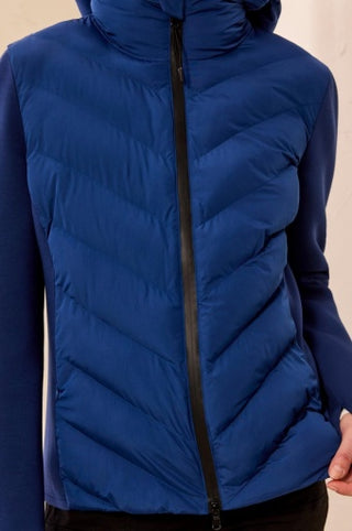 Tribal Zip Front Puffer Jacket with Removable Hood in Estate Blue