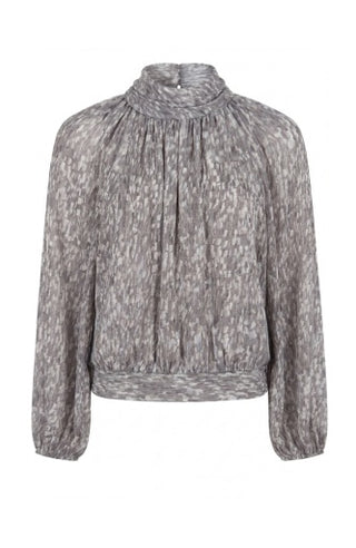 Liverpool Long Sleeve Shirred Mock Neck Woven Top