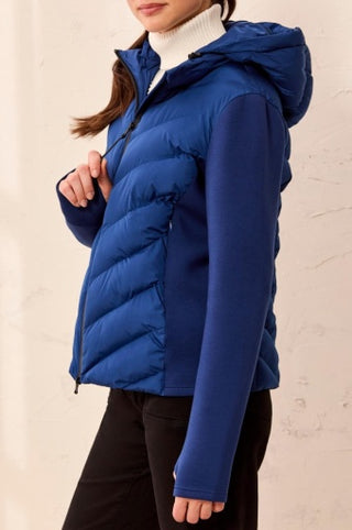 Tribal Zip Front Puffer Jacket with Removable Hood in Estate Blue