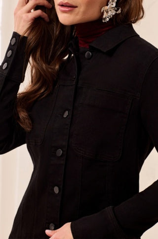 Tribal Denim Fitted Jacket with Inserts — Black