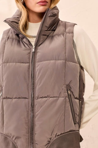 Tribal Quilted Puffer Vest with Removable Hood in Tornado
