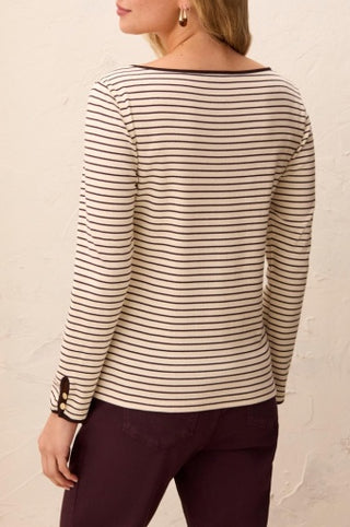 Tribal Long Sleeve Boat Neck Top with Button Detail — Fudge
