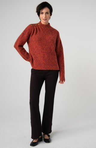 Liverpool Long Sleeve Mock Neck Sweater with Buttons in Rust Multi