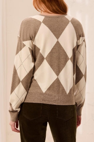 Tribal Long Sleeve Crew Neck Sweater with Stud Detail in Oatmeal