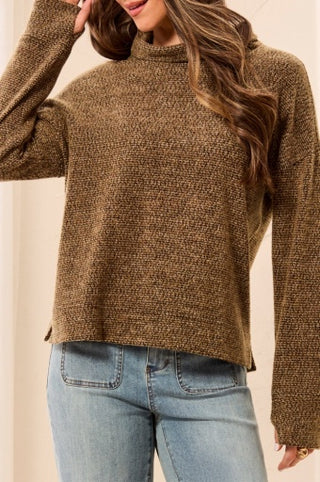 Tribal Long Sleeve Funnel Neck Top in Dull Gold